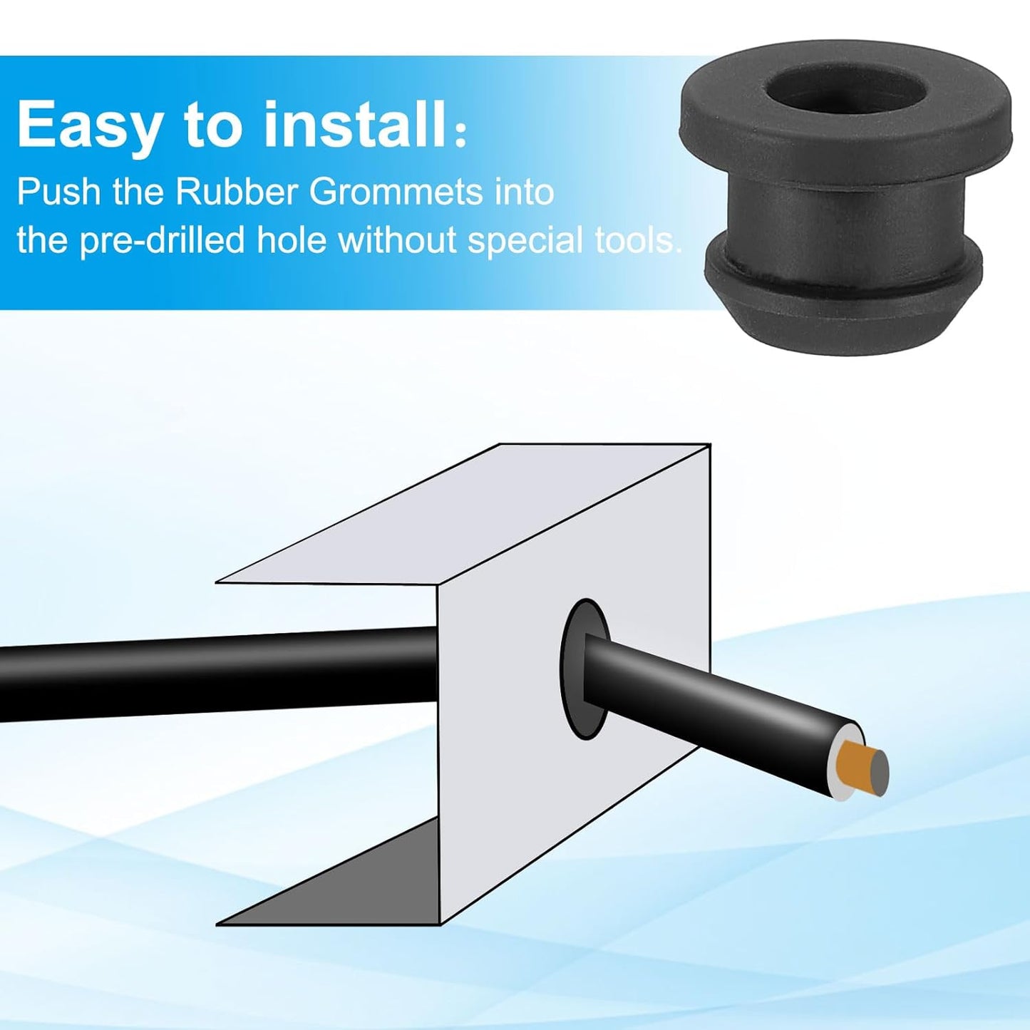 PATIKIL 9.5mm / 3/8 Inch Drill Hole,1/4 Inch ID Rubber Grommets, 15Pcs Top Hat Grommet for Wiring Eyelet Ring Gasket Automotive Firewall Cable Hole Plugs Wires Protection, Black