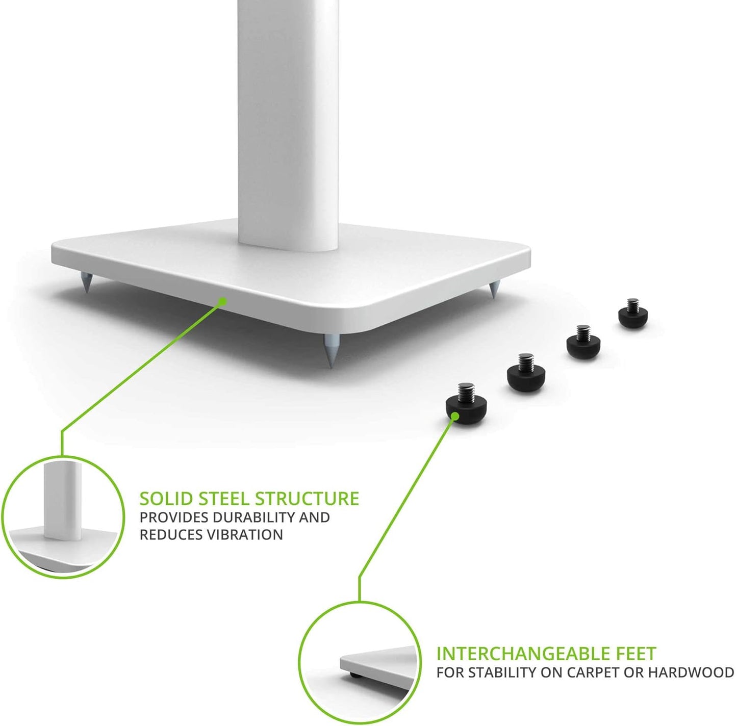 Kanto SP26PLW 26 Inch Bookshelf Speaker Stand - Low Profile - 2 Pack (White)