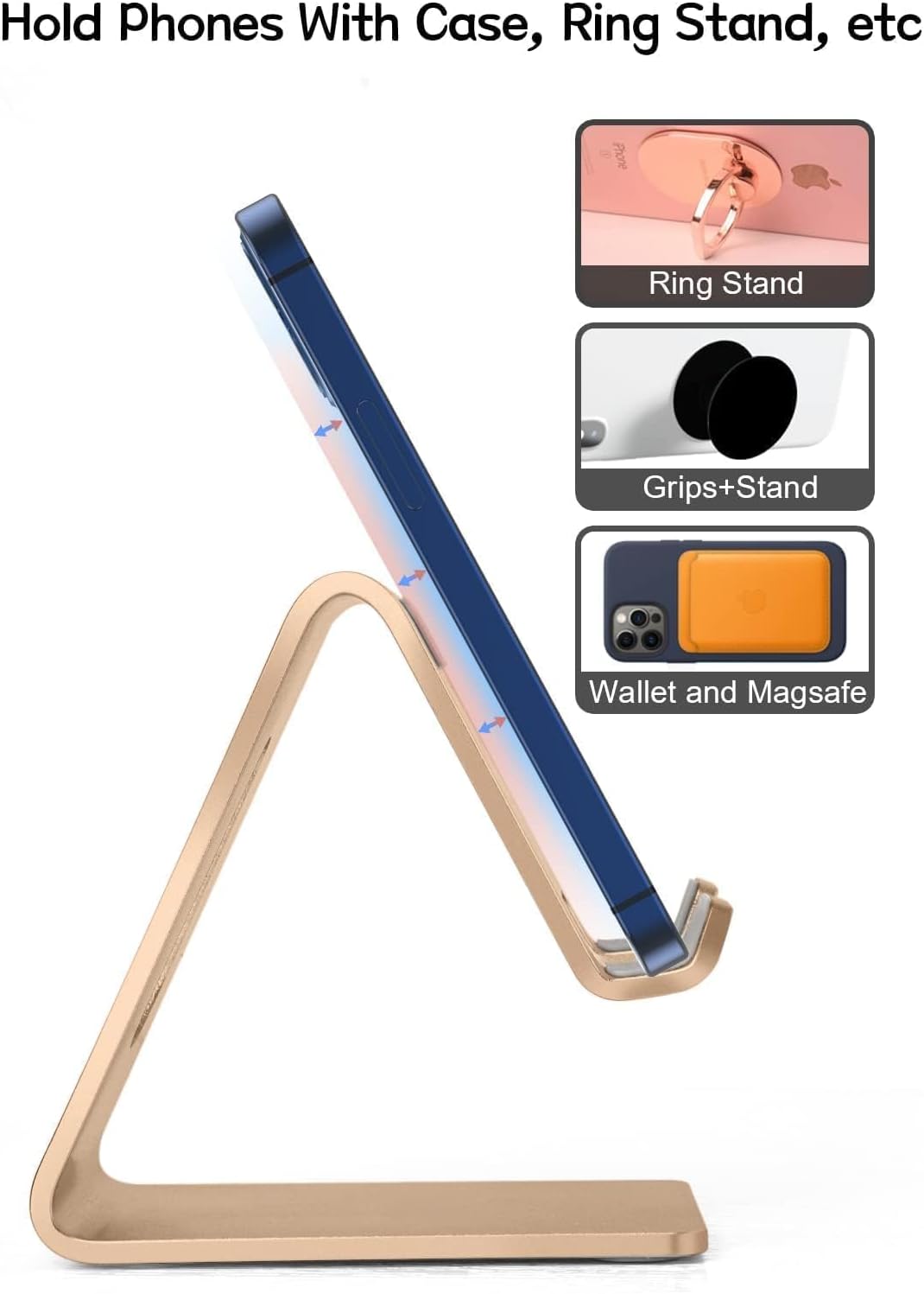 Desk Cell Phone Stand Phone Holder, Aluminum Phone Cradle Dock for iPhone 15 14 13 12 pro Mini 11 X Xs max 8 7 6 6s Plus SE Samsung All Smart Phones, Rose Gold