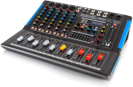 Pyle 6-Channel Bluetooth Studio Audio Mixer - DJ Controller w/ USB Drive - XLR Mic Input - +48V Phantom Power - 16 DSP Effects - MP3/WAV Playback - For Professional & Beginner Use - PMXU67BT