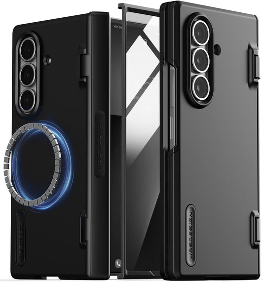 VRS DESIGN Terra Guard Modern for Galaxy Z Fold 7 (2025) – Magnetic Phone Case with Built-in Screen Protector, Rugged Dual Layer Protection & Spring-Loaded Hinge Cover (Matte Black)