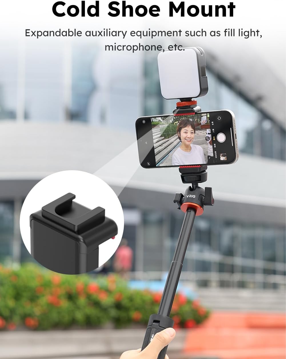 VRIG Phone Tripod Mount with Cold Shoe Adapter,Phone Holder Clip Connector Head Used for Monopod Selfie Stick Travel Mini Flexible Tripod and More