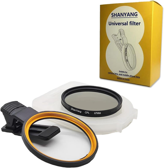 67mm Clip-on CPL Phone Camera Lens Filter, Polarized Camera Lens CPL Filter for iPhone 16 15 Pro Max Plus 14 13 Pro Max Mini 12 11 X XS Max Galaxy