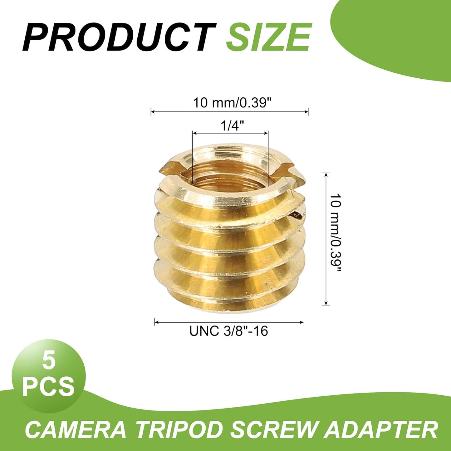 PATIKIL 1/4" Female to 3/8" Male Convert Screws Adapter, 5 Pcs Tripod Thread Adapter Mount for Camera Monopod Video DSLR SLR Mic Stand, Gold