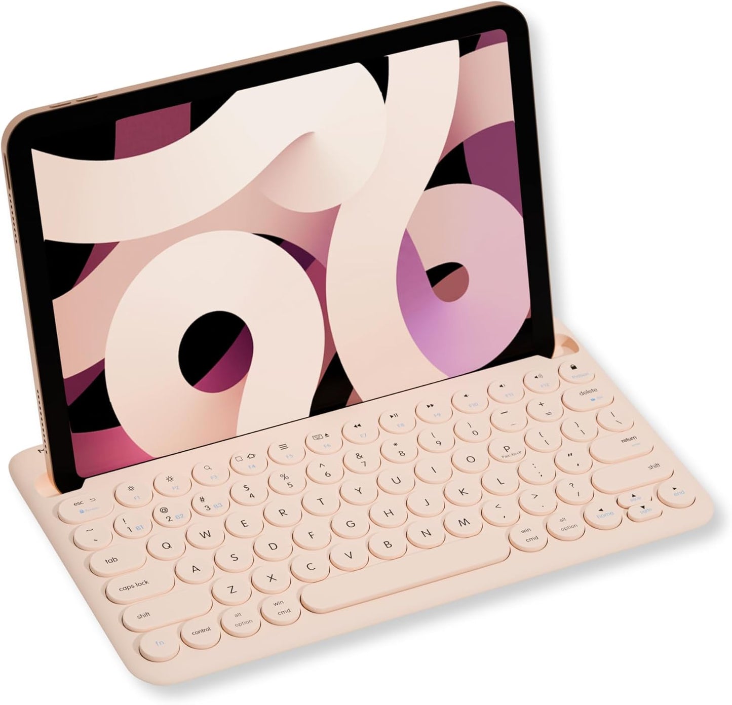 Macally Bluetooth Keyboard for Tablet | Wireless Keyboard for iPad mini/Pro/Air, iPhone (Multi-Device, Built-in Stand, Portable, Rechargeable) - Boba Brown