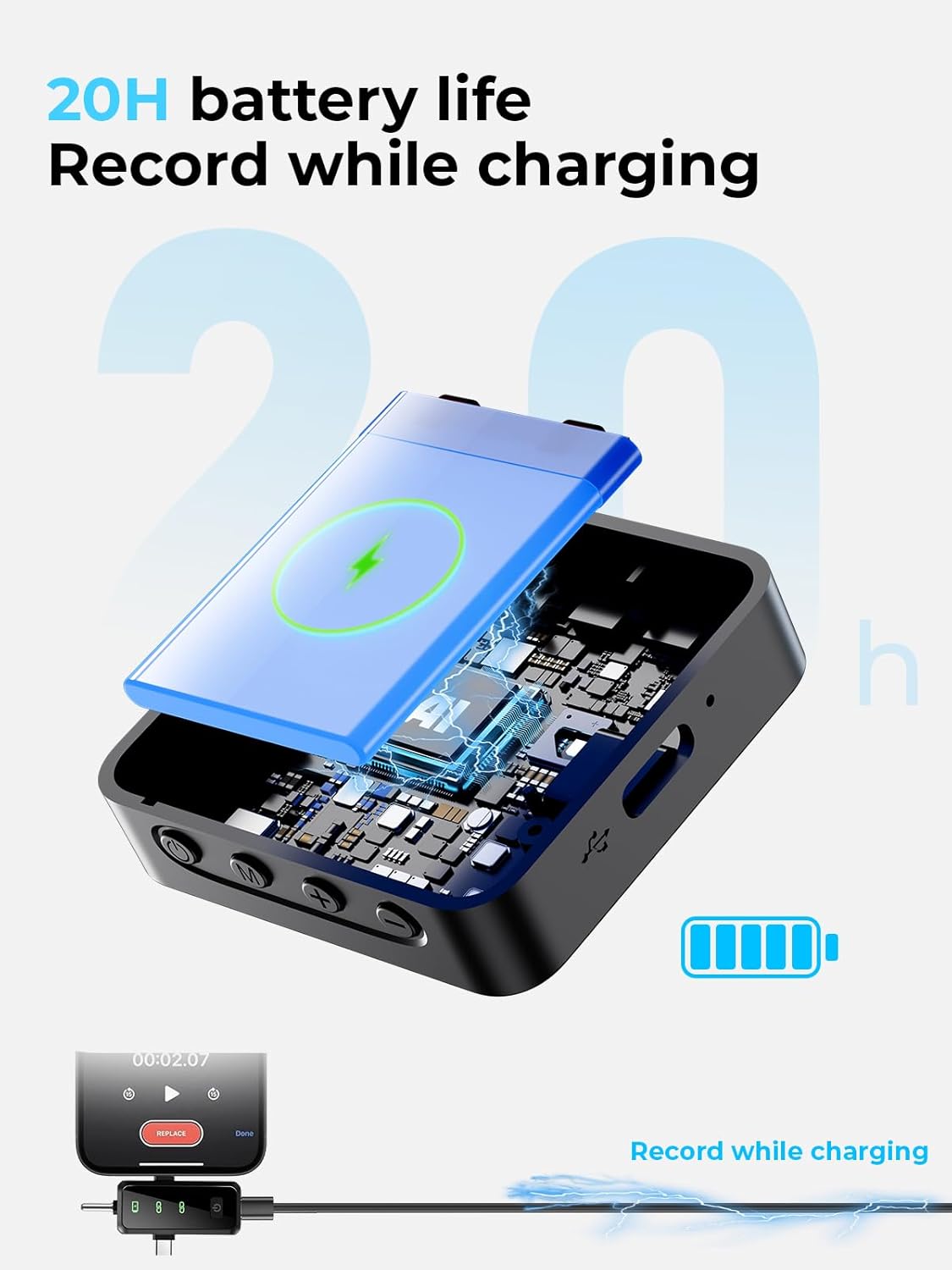 3-in-1 Microphone for iPhone: Wireless Lavalier Microphone for Camera & Android - Mini Mic - 328ft Transmission & 20H Battery Life - Vlogging with AI Noise Reduction