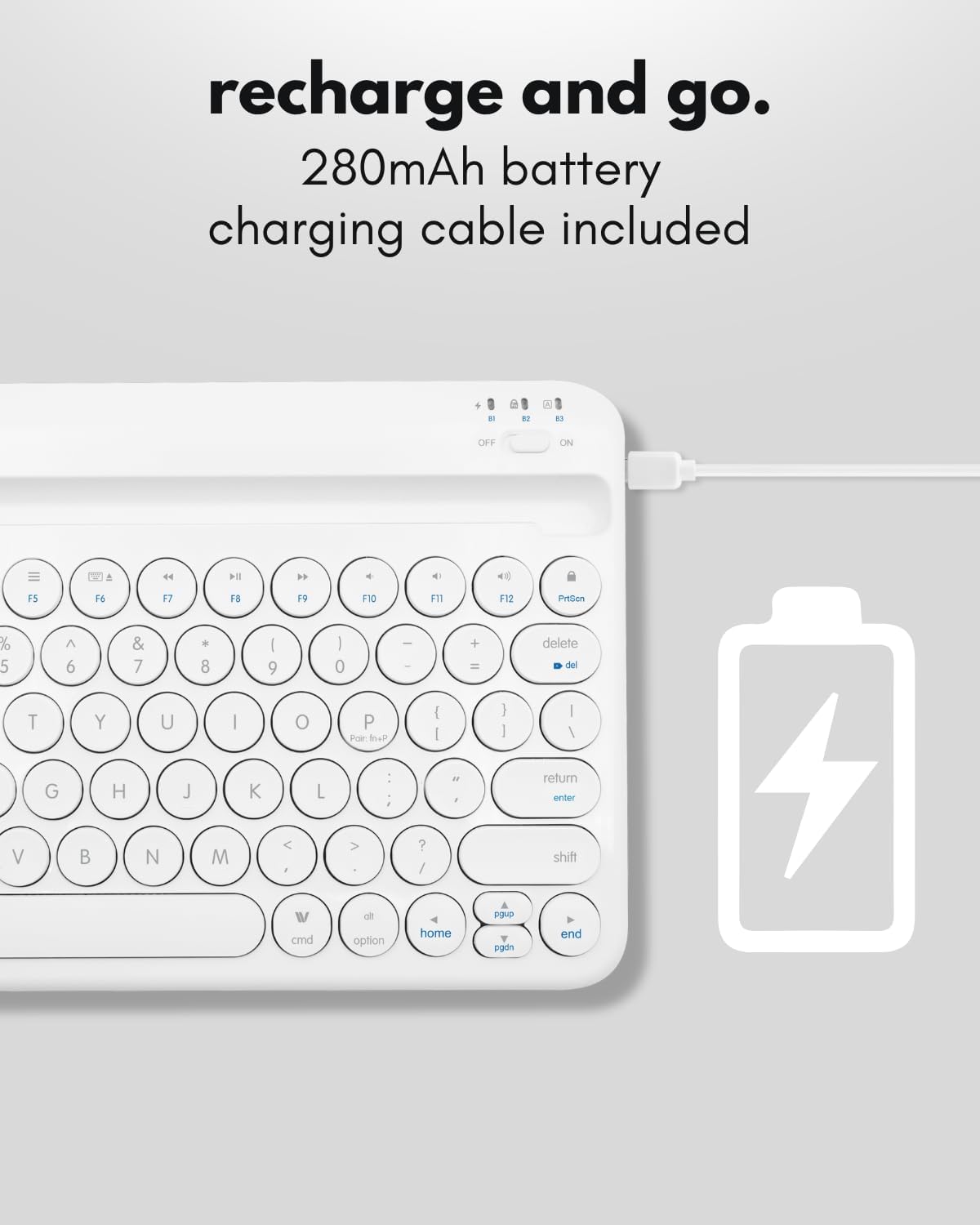 Macally Bluetooth Keyboard for Tablet | Wireless Keyboard for iPad mini/Air/Mini, iPhone (Multi-Device, Built-in Stand, Rechargeable) Easy to Use and Cute Portable - White