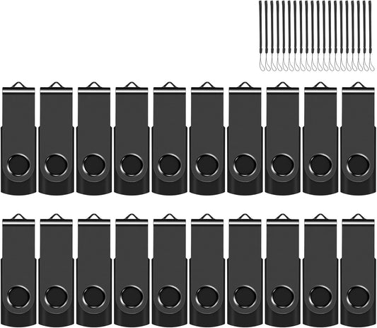 EASTBULL 8GB USB Flash Drive Bulk Thumb Drives 20 Pack with Lanyards USB 2.0 8GB Memory Sticks Zip Drive Pen Drive for Storage and Backup Black 20PCS