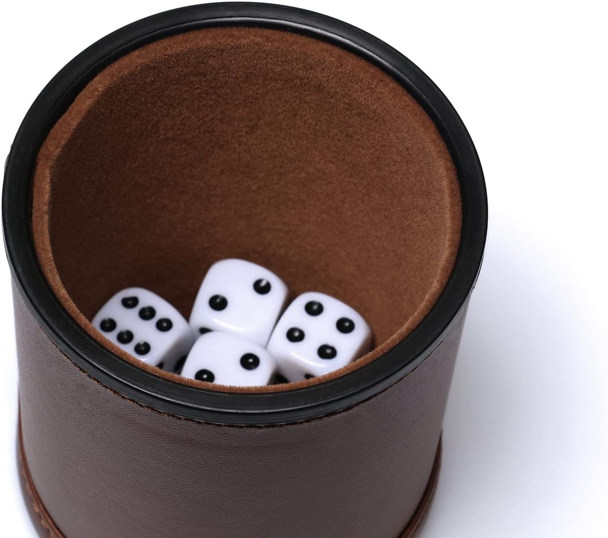 5 Pack PU Leather Dice Cups Felt Lining Quiet Shaker with 30 Dot Dice for Bar Party Yahtzee Farkle Dice Games