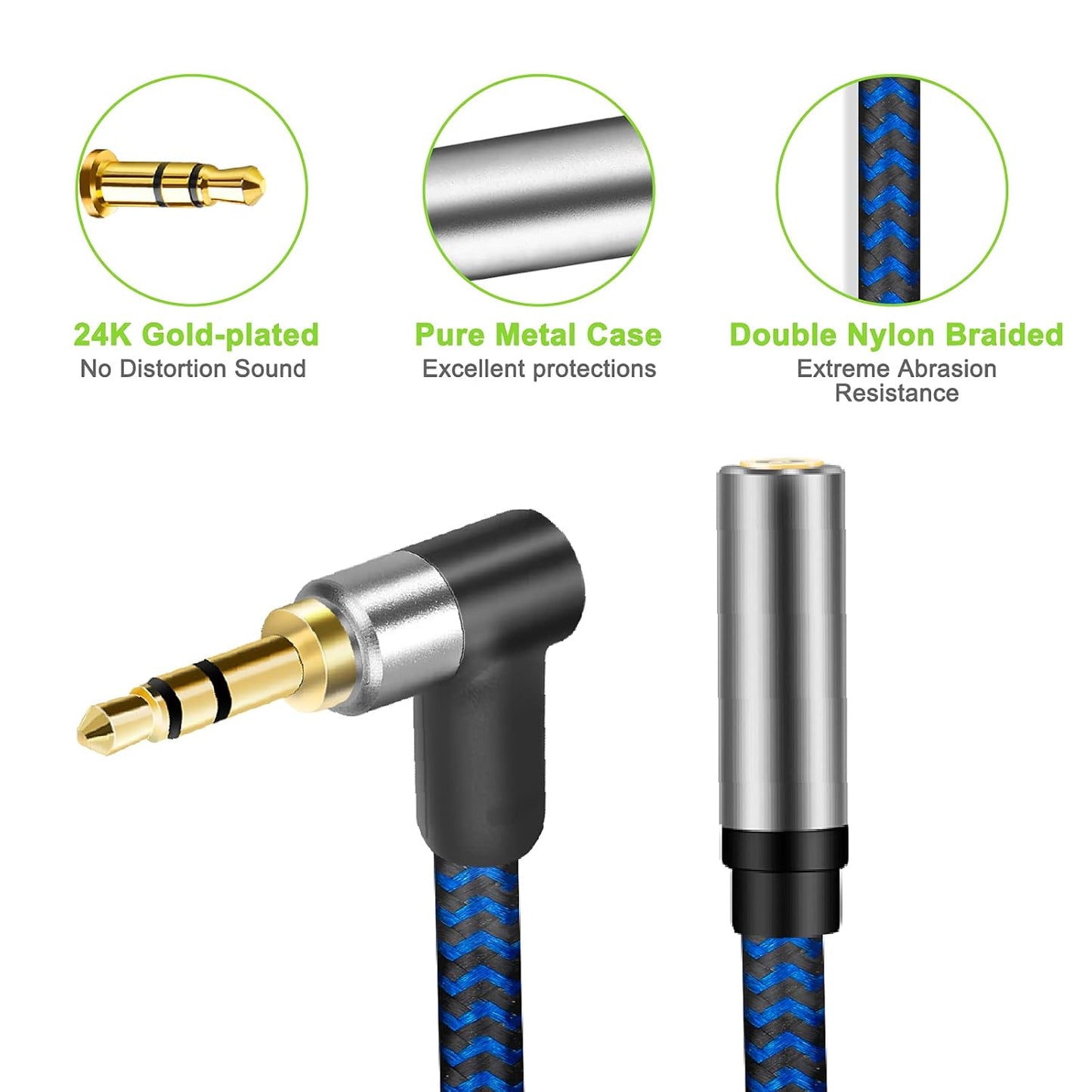 3.5mm Male to Female Extension Stereo Audio Extension Cable 3FT, Cotton-Braided Audio Extension Cable, Stereo Jack Cord for Phones, Headphones, Speakers, Tablets, PCs and More