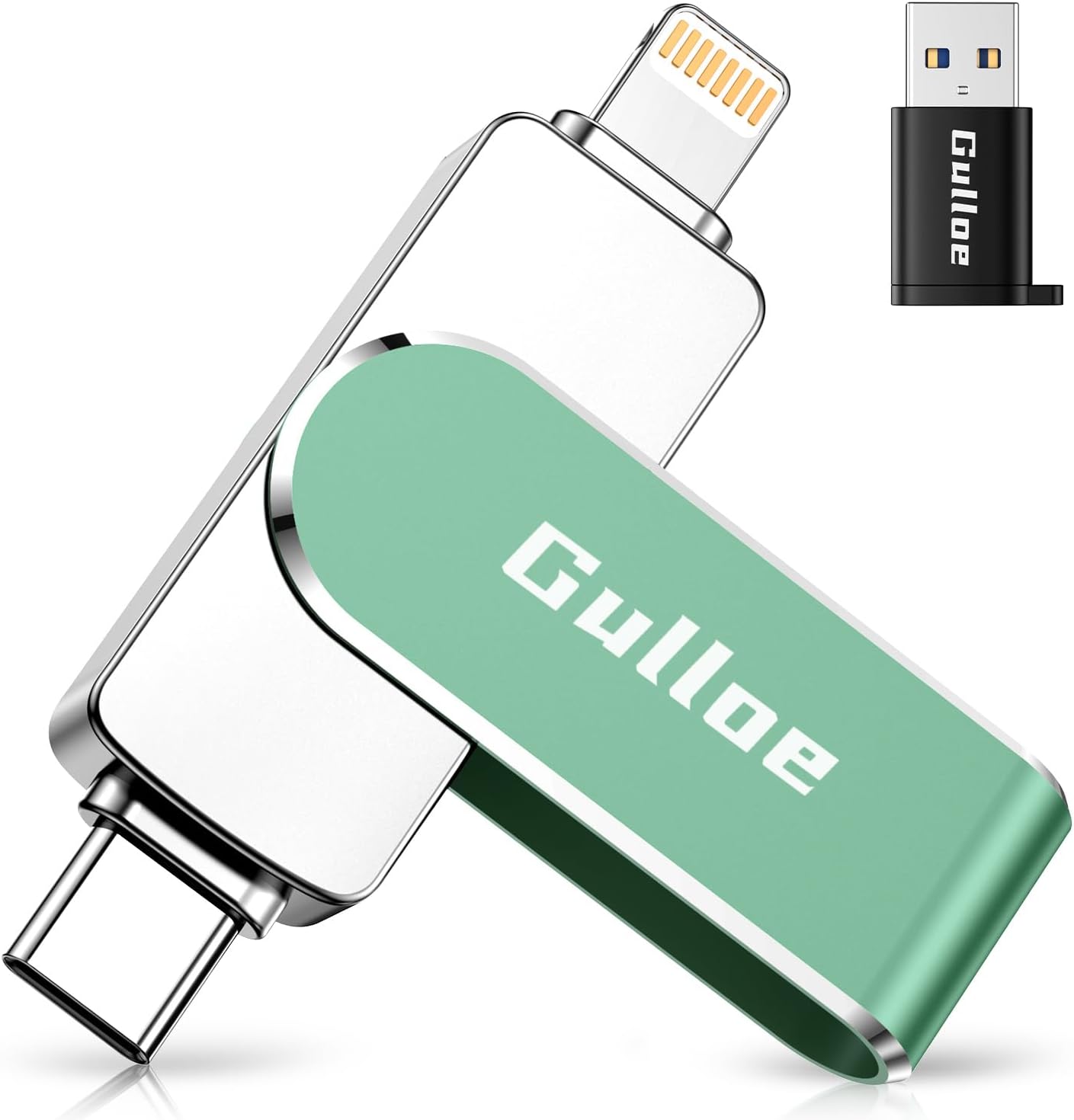 Gulloe 32GB Flash Drive Intended for iPhone, Memory Stick Storage for Photos and Videos Backup, Compatible with iPhone iPad Android PC, Plug and Play, No Application Required (Light Green)