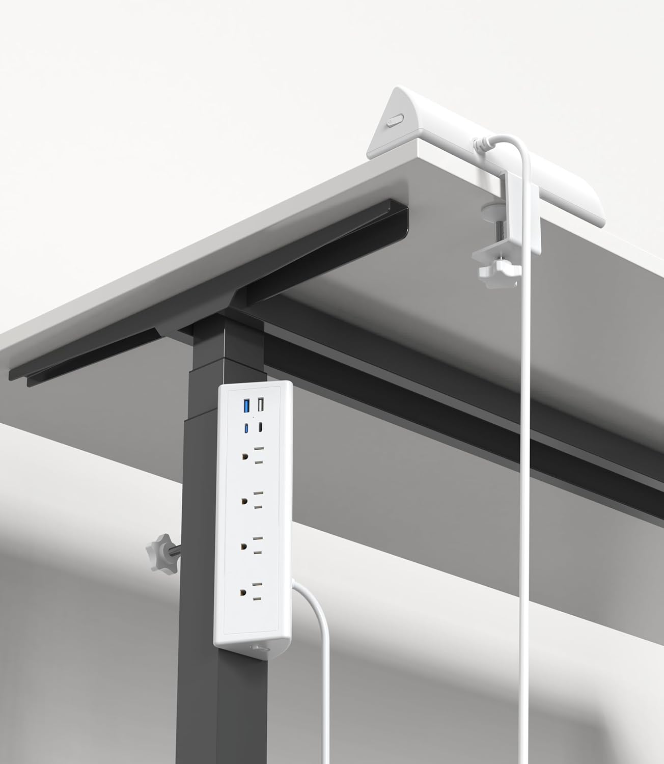 Jgstkcity Desk Clamp Power Strip,20W Fast Charging Station,Surge Protector Nightstand Edge Mount,1875W Extension Cord with Multiple Outlets,2 USB-C,2 USB-A,for Home Office (White, 2PCS-6 FT)