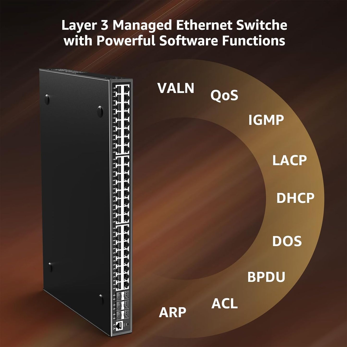YuanLey 48 Port Gigabit Managed PoE Switch with 48 10/100/1000Mbps PoE+ Ports, 6X 10Gbps SFP+, L3 Smart Managment Ethernet Switch, VLAN, QoS, ACL, SSL, Fanless, Rackmount Network Switch