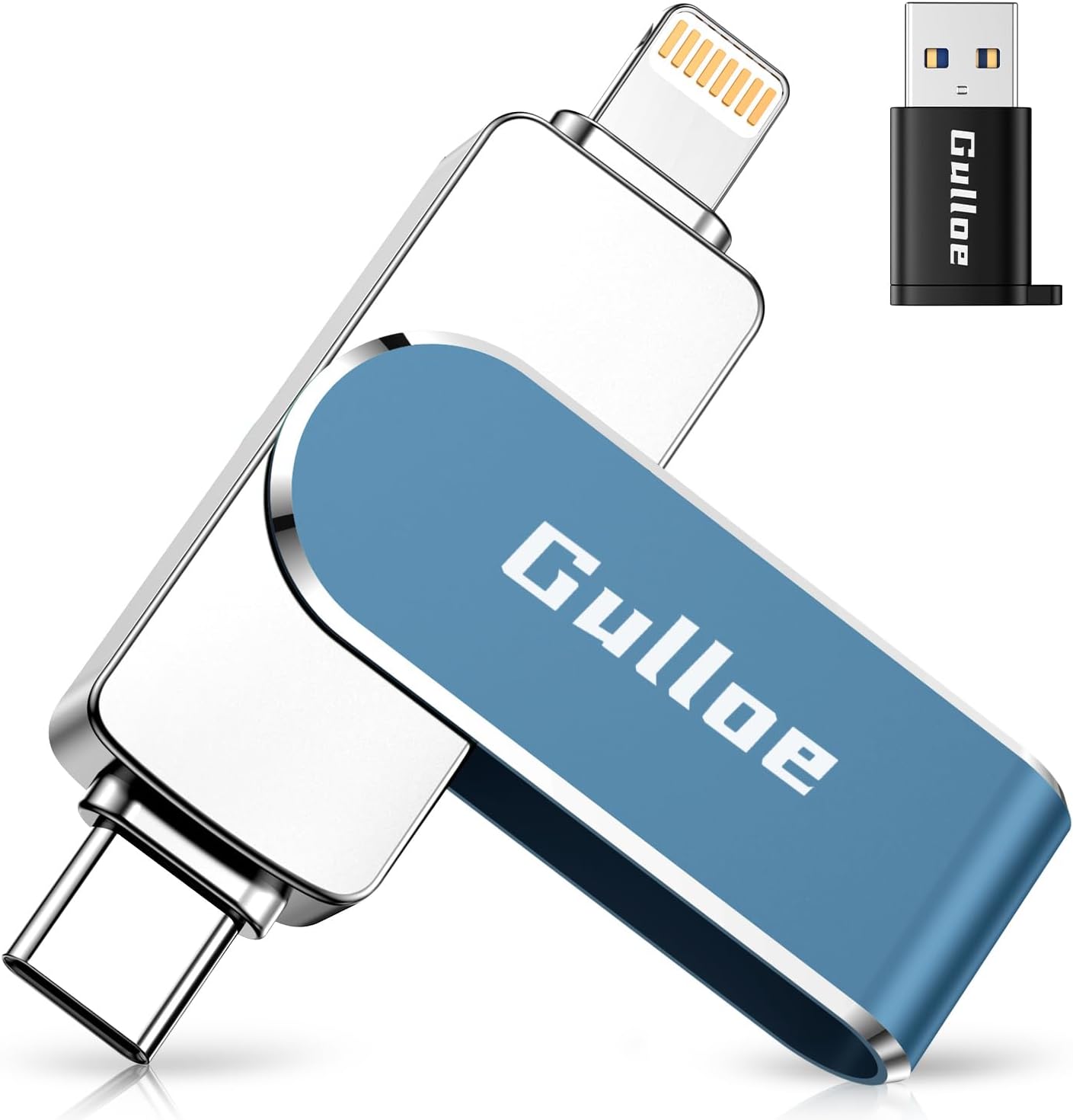 Gulloe 256GB Flash Drive Intended for iPhone, Memory Stick Storage for Photos and Videos Backup, Compatible with iPhone iPad Android PC, Plug and Play, No Application Required (Navy Blue)