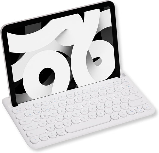 Macally Bluetooth Keyboard for Tablet | Wireless Keyboard for iPad mini/Air/Mini, iPhone (Multi-Device, Built-in Stand, Rechargeable) Easy to Use and Cute Portable - White