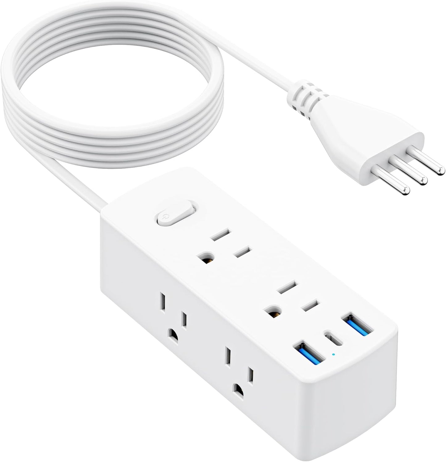 Italy Travel Plug Adapter, Olcorife US to Italy Type L Plug Adapter, International Power Strip with 6 Outlets and 3 USB(1 USB-C), 5 FT Cord for Italy Chile Ethiopia Libya