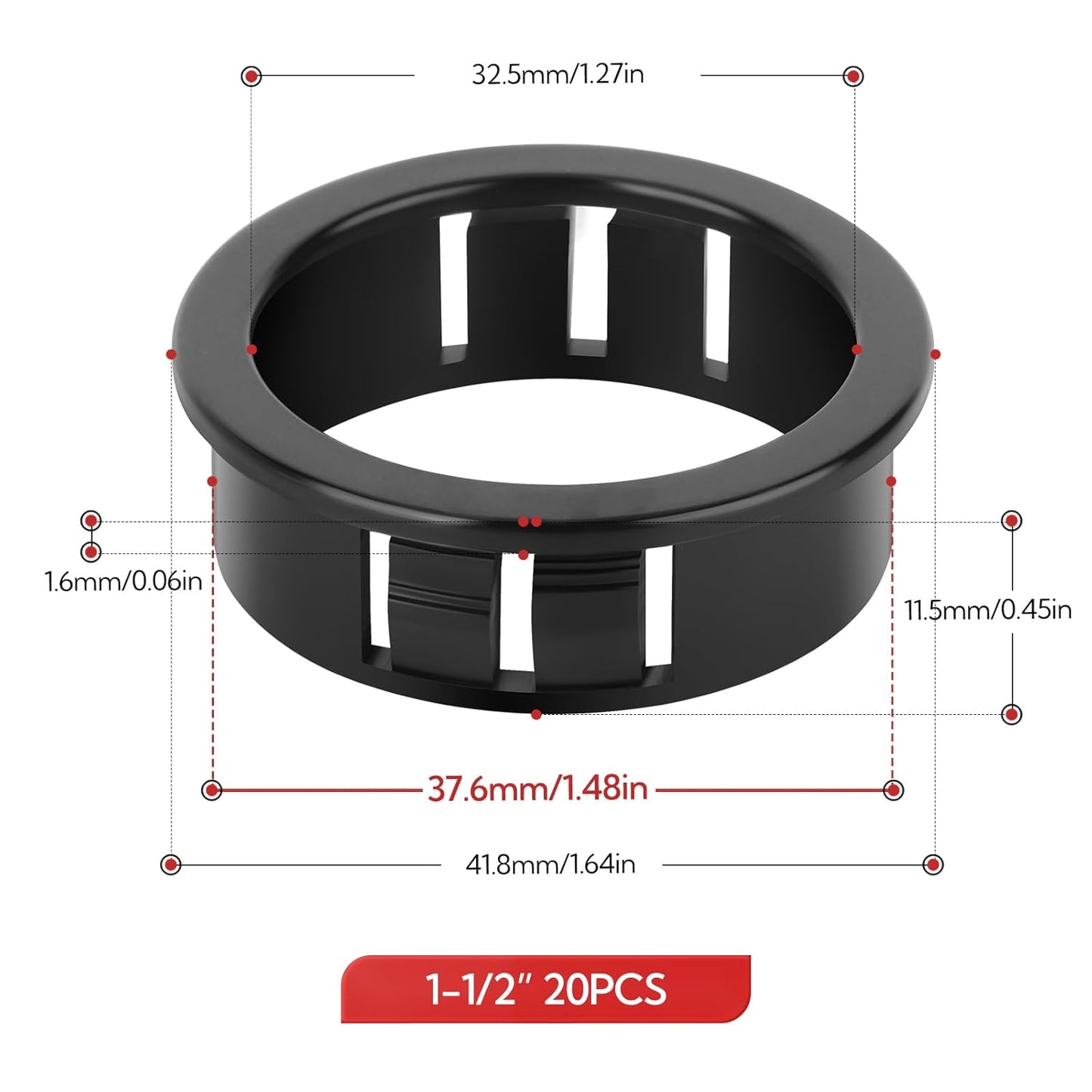 20PCS 1-1/2" Black Cable Snap Bushing Grommet, Snap in Cord Bushing Protect Cables