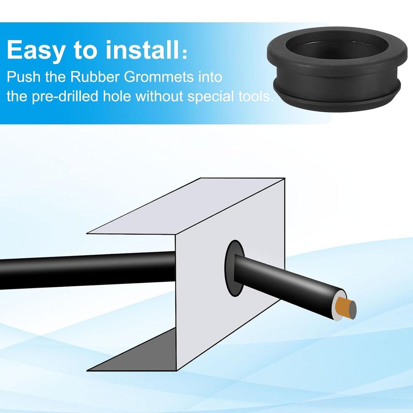 PATIKIL 40.6mm / 1-5/8 Inch Drill Hole,1-3/8 Inch ID Rubber Grommets, 3Pcs Top Hat Grommet for Wiring Eyelet Ring Gasket Automotive Firewall Cable Hole Plugs Wires Protection, Black