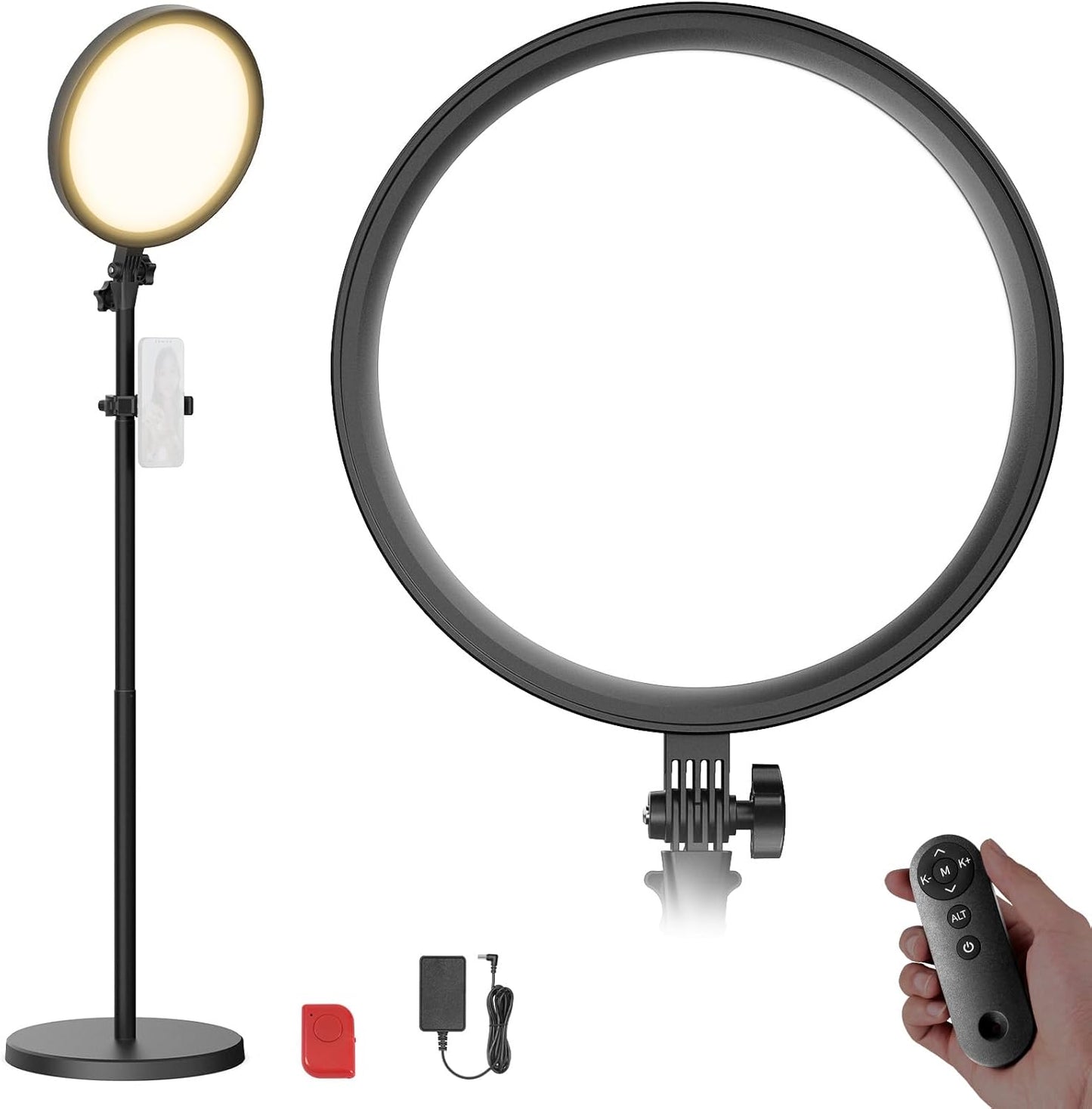 NEEWER Basics 12" 24W Large Ring Light with 68" Stand/Phone Holder/Remote for iPhone Video Recording Selfie Streaming Makeup Studio Photography, 3000K-6500K CRI98 Full Screen LED Panel Lighting, BR13