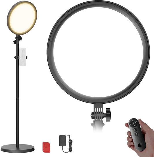 NEEWER Basics 12" 24W Large Ring Light with 68" Stand/Phone Holder/Remote for iPhone Video Recording Selfie Streaming Makeup Studio Photography, 3000K-6500K CRI98 Full Screen LED Panel Lighting, BR13