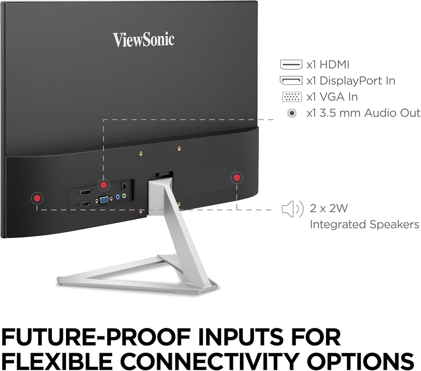 ViewSonic VX2276-SMHD 22 Inch 1080p Widescreen IPS Monitor with Ultra-Thin Bezels, HDMI and DisplayPort,Black/Silver