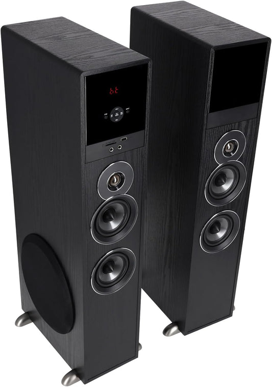 Rockville TM80B Powered Home Theater Tower Speaker System, Black, 800W, 8" Subwoofers, Bluetooth, USB/SD Playback, FM Radio, Remote Control, Karaoke Ready, Perfect for Home Entertainment