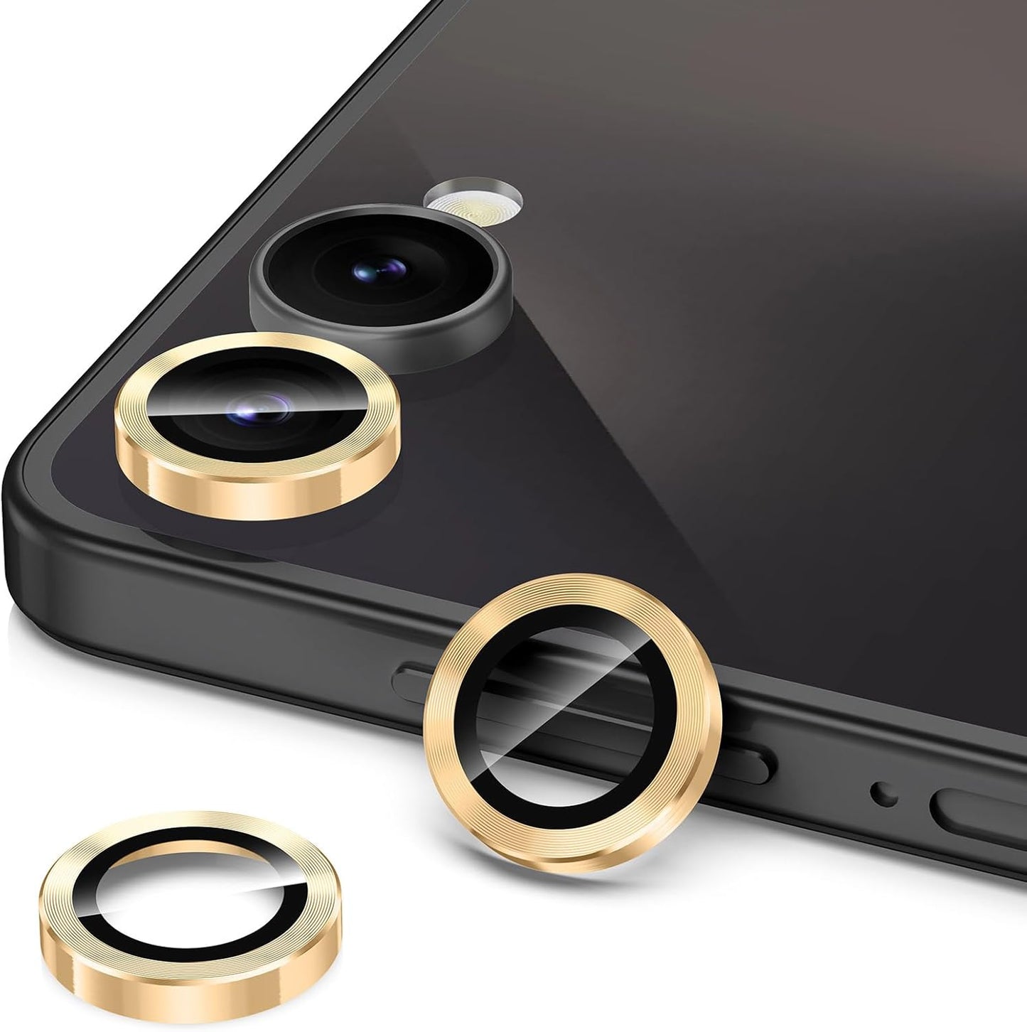 for Samsung Galaxy Z Flip 7 Camera Lens Protector, Individual Metal Ring Tempered Glass Lens Cover, [Strong Adsorption] Scratch Resistant Ultra-Thin HD Clear Lens Cover, 1 Set-Gold