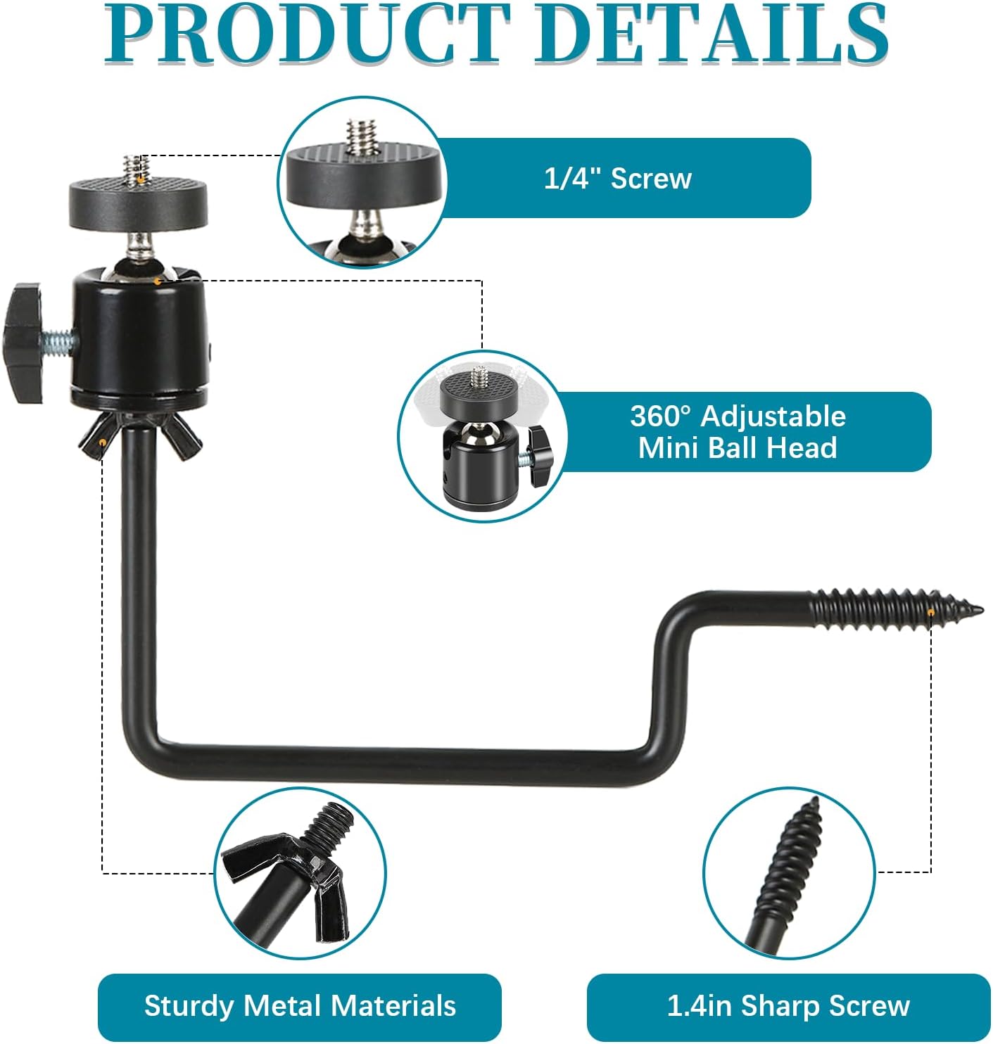 5 Pcs Trail Camera Tree Mount, Trail Camera Holder 360° Cameras Bracket for Game Cam, Hunting Accessories,Metal Security Cam Mount with 1/4 Inch Screw for Solar Panels,etc, Compact Sturdy.