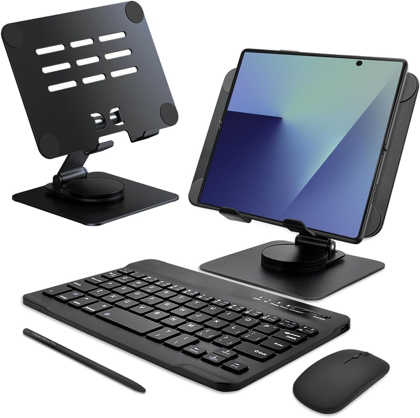 for Samsung Galaxy Z Fold 7 6 5 4 All Fold Smartphones Bluetooth Keyboard Stand Mouse & Pen Set, Portable Travel Wireless Keyboard Adjustable Foldable Aluminum Alloy Desk Holder for 4.7"-8.5" Tablets