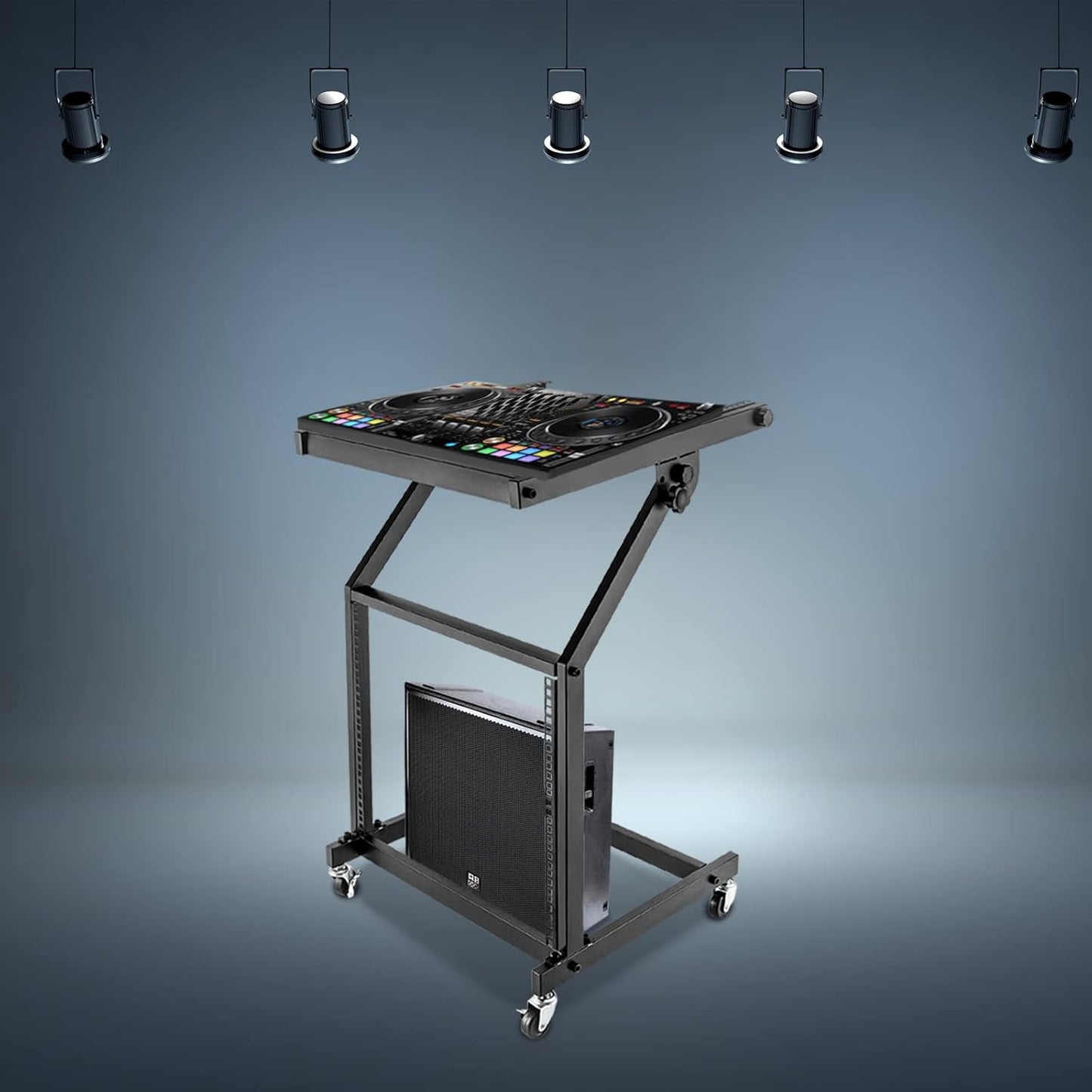 9U Professional DJ Stand Rack Mount DJ Mixer Stand Adjustable Stage Cart w/Wheel for Music Party Show Music Studios Performance Stages Concert Venues