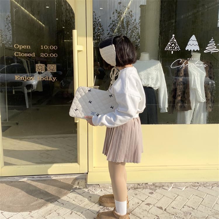 Cute Bow Graphic Carrying Laptop Bag Y2K Preppy Laptop Sleeve Case Bag Kawaii Pad Computer Protect Case Pouch (13-14 inch,White)