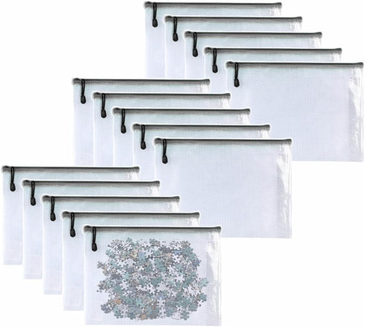 Plastic Mesh Zipper Pouch Document Folders Bag Zip File Bags for Office Supplies Storage-15 Pcs (Black, 11"x 14")