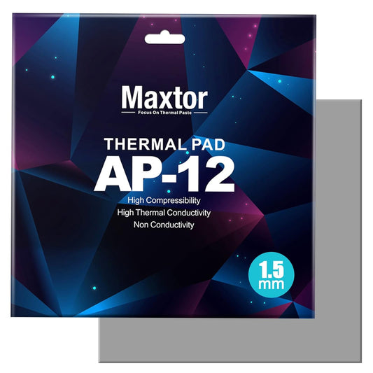 Maxtor Thermal Pad 14.8 W/mK, 120x120x1.5mm(1 pcs) Silicone Thermal Pads Non Conductive Heatsink Cooling Pad, Highly Efficient Heat Resistant Soft Pad for Laptop Heatsink/SSD/CPU/IC/LED Cooler