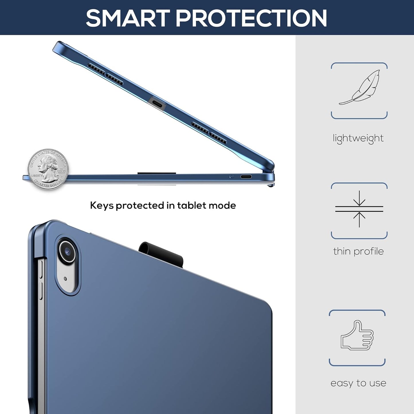 typecase Touch iPad 10th Generation Case with Keyboard (10.9", 2022) and iPad A16 (11th Gen, 2025) – 360° Rotatable, 11-Color Backlit, Multi-Touch Trackpad, Thin & Light (Midnight Blue)