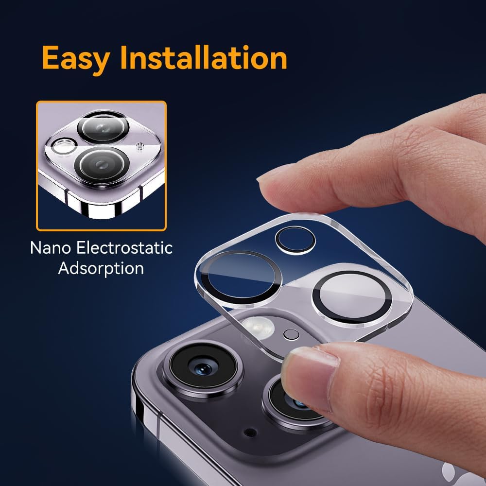 Camera Lens Protector for iPhone 15 / iPhone 14 6.1" ＆ iPhone 15 Plus/iPhone 14 Plus 6.7" ,9H Tempered Glass，Ultra HD, Scratch Resistance Easy to Install，Case Friendly，[Does not Affect Night Shots] 3-Pack