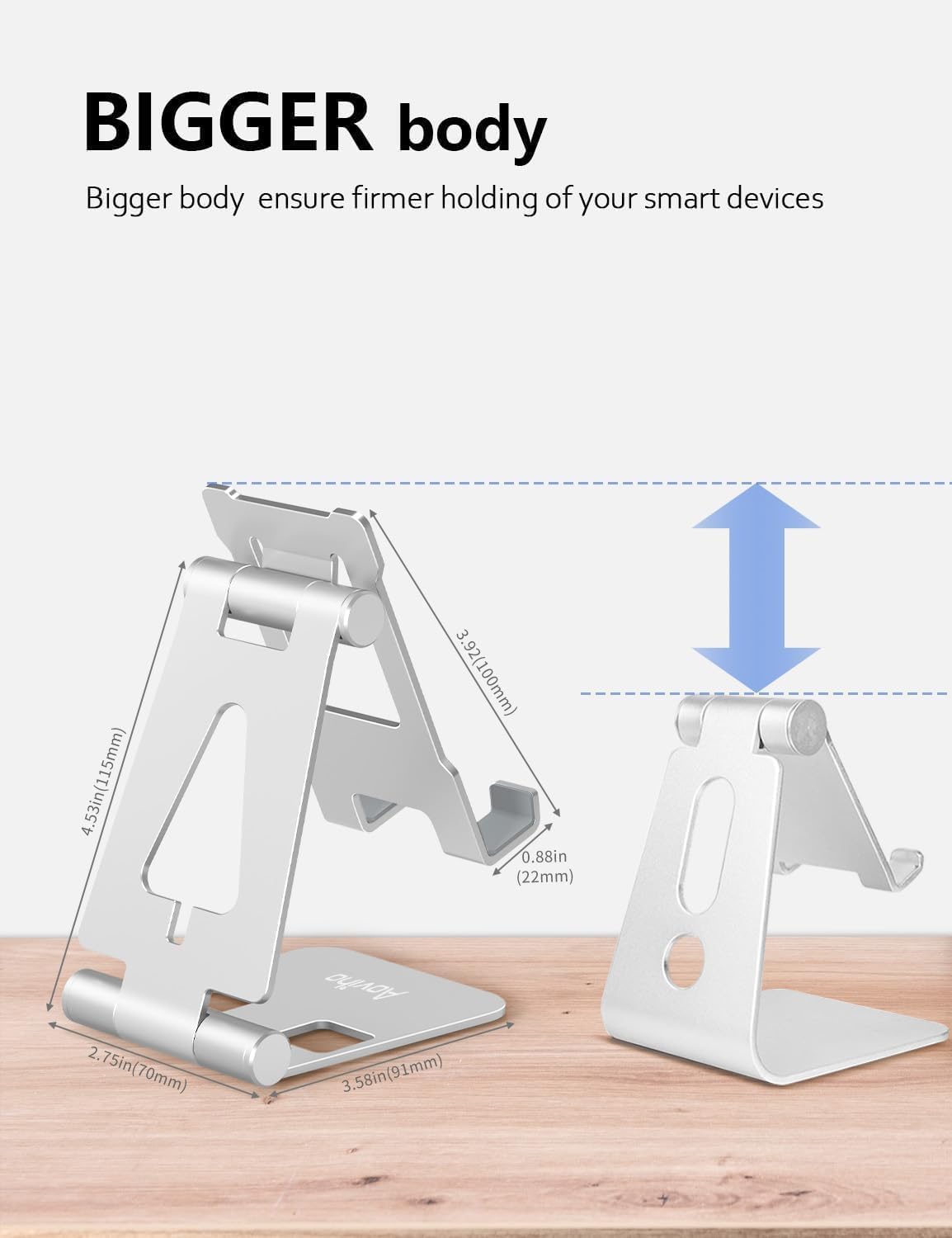 Cell Phone Stand for Desk, Adjustable Desktop Phone Holder Stand, Foldable Moblie Phone Dock for iPhone 15 14 13 12 11 Pro Xs Max Xr X 8 7 6 5 5s SE Nintendo Switch All Phones, Silver