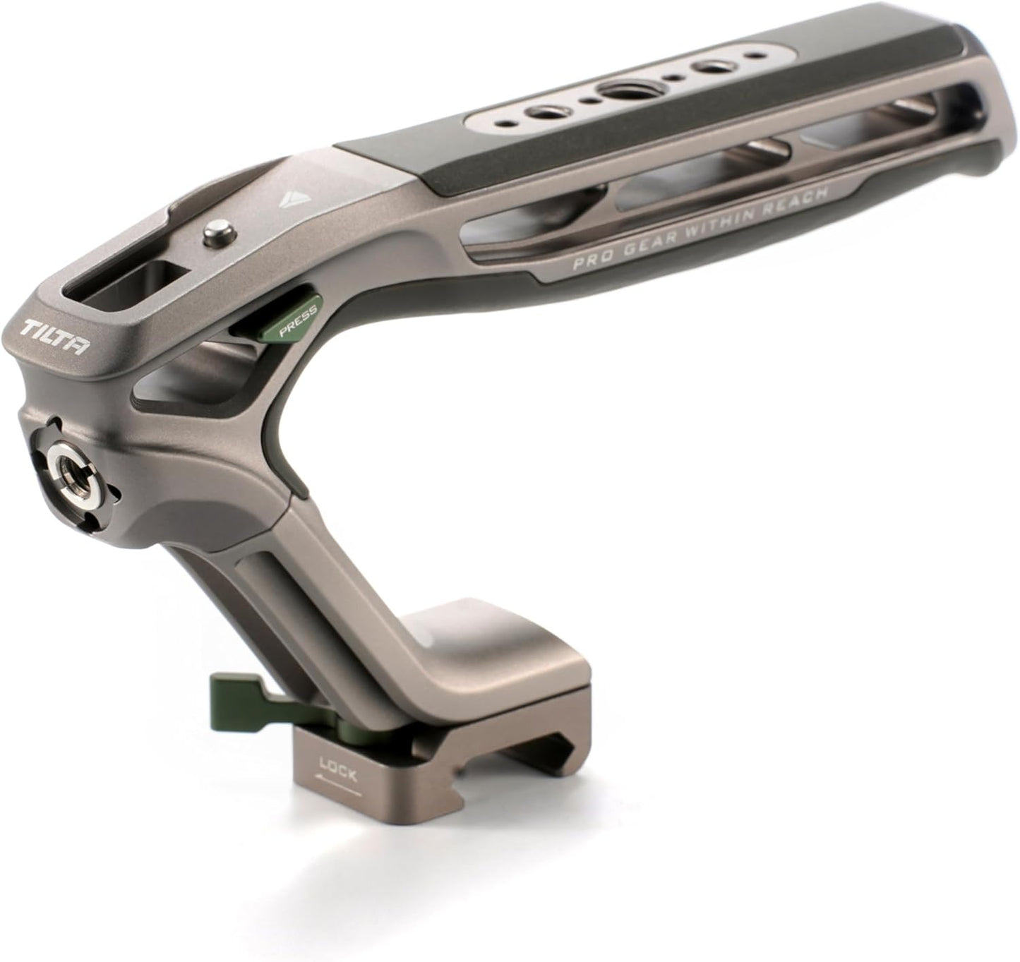 Tilta Xeno Top Handle for Filmmakers & Cameras - Titanium Gray | Aluminum Alloy and Silicone Build | 1/4″-20 and 3/8″-16 Threads w/Locating Points | Safety Release Pin | Comfortable Handling (NATO)