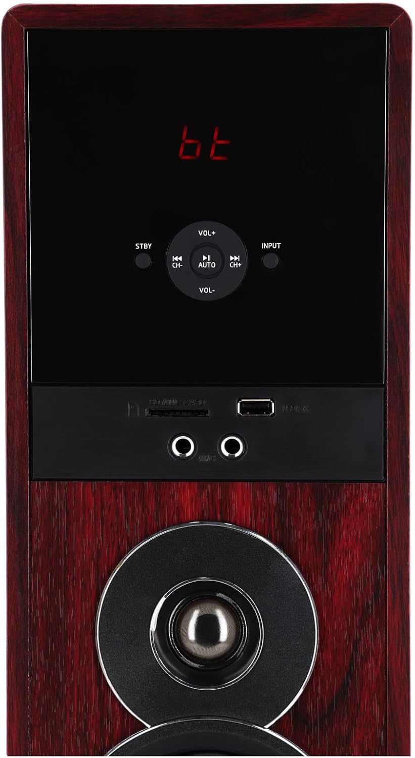 Rockville TM80C Powered Home Theater Tower Speaker System, Cherry Wood, 800W, 8" Subwoofers, Bluetooth, USB/SD Playback, FM Radio, Remote Control, Karaoke Ready, Perfect for Home Entertainment