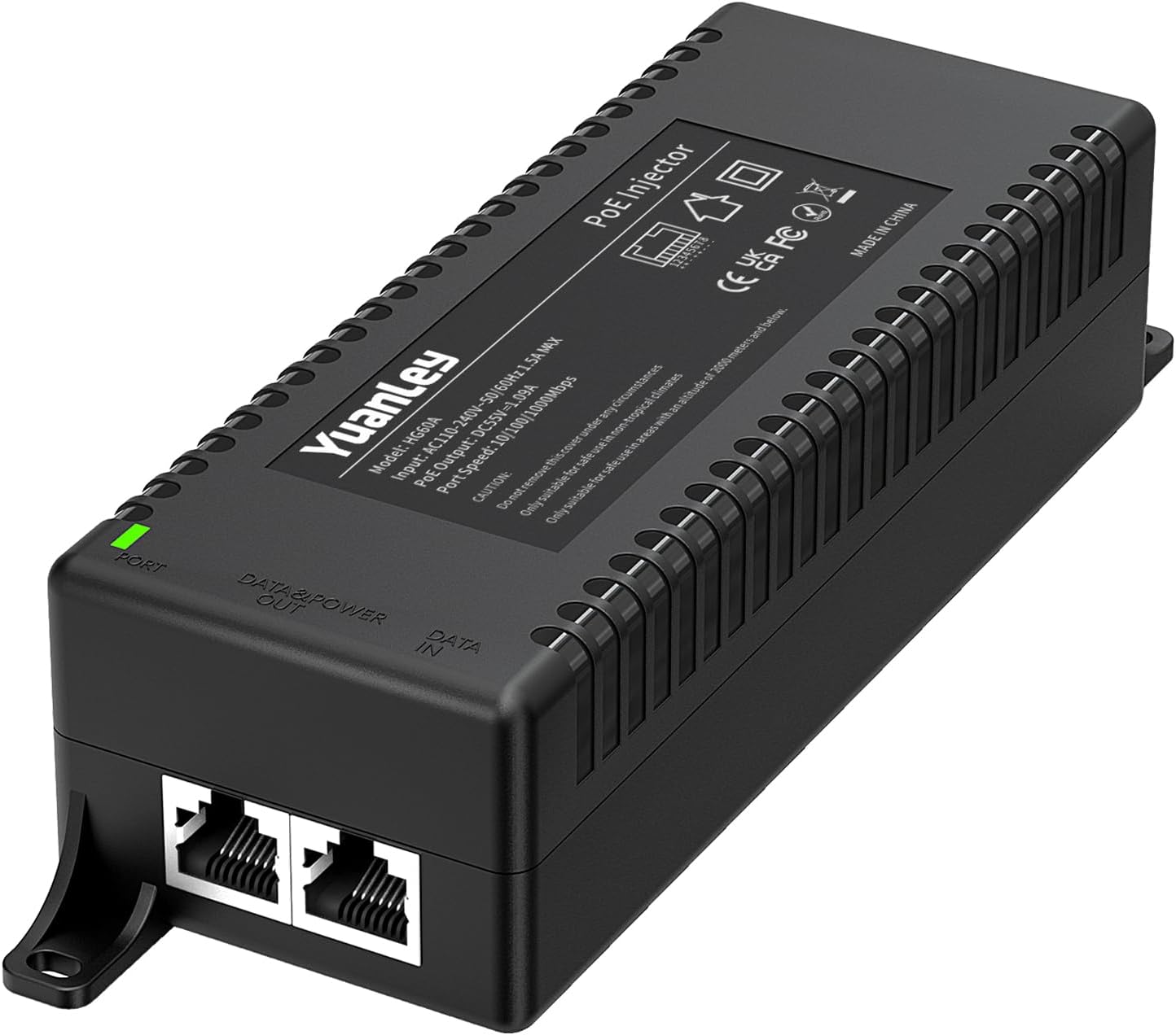 YuanLey Gigabit PoE Injector 60W, PoE++ Injector Converts Non-PoE to PoE++ Network, IEEE 802.3at/af, 10/100/1000Mbps PoE Adapter, Distances Up to 325 Feet, Plug & Play, Wall-Mounted
