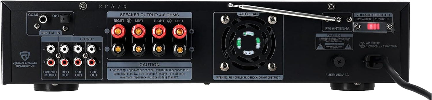 Rockville RPA60BT Home Theater Receiver Amp+(8) 5.25" White Ceiling Speakers+Sub