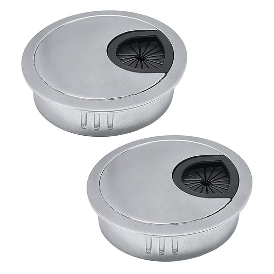 2 Pcs Desk Grommet 2-1/16" / 53 mm, Desk Cord Hole Cover, Cable Grommet Metal Zinc Alloy Materilal, Desk Hole Grommet for Home & Office Pc, Detachable Cable Cord Organizer-Matte Silver