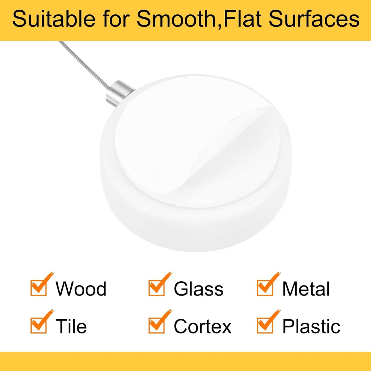 MECCANIXITY 3.3ft Retractable Cable Lock with Square Patch Remote Control Security Lock with Adjustable Cord Tether Anti Theft for Laptop, TV, 150 G, White, 4 Pack