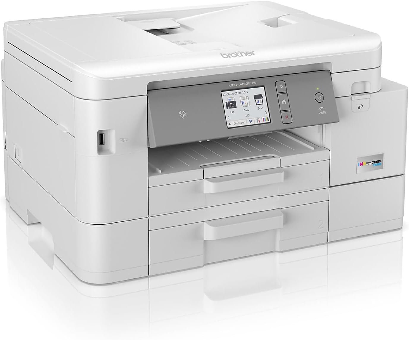 Brother MFC-J4535DW INKvestment -Tank All-in-One Color Inkjet Printer with NFC, Duplex and Wireless Printing Plus Up to 1-Year of Ink in-Box, White