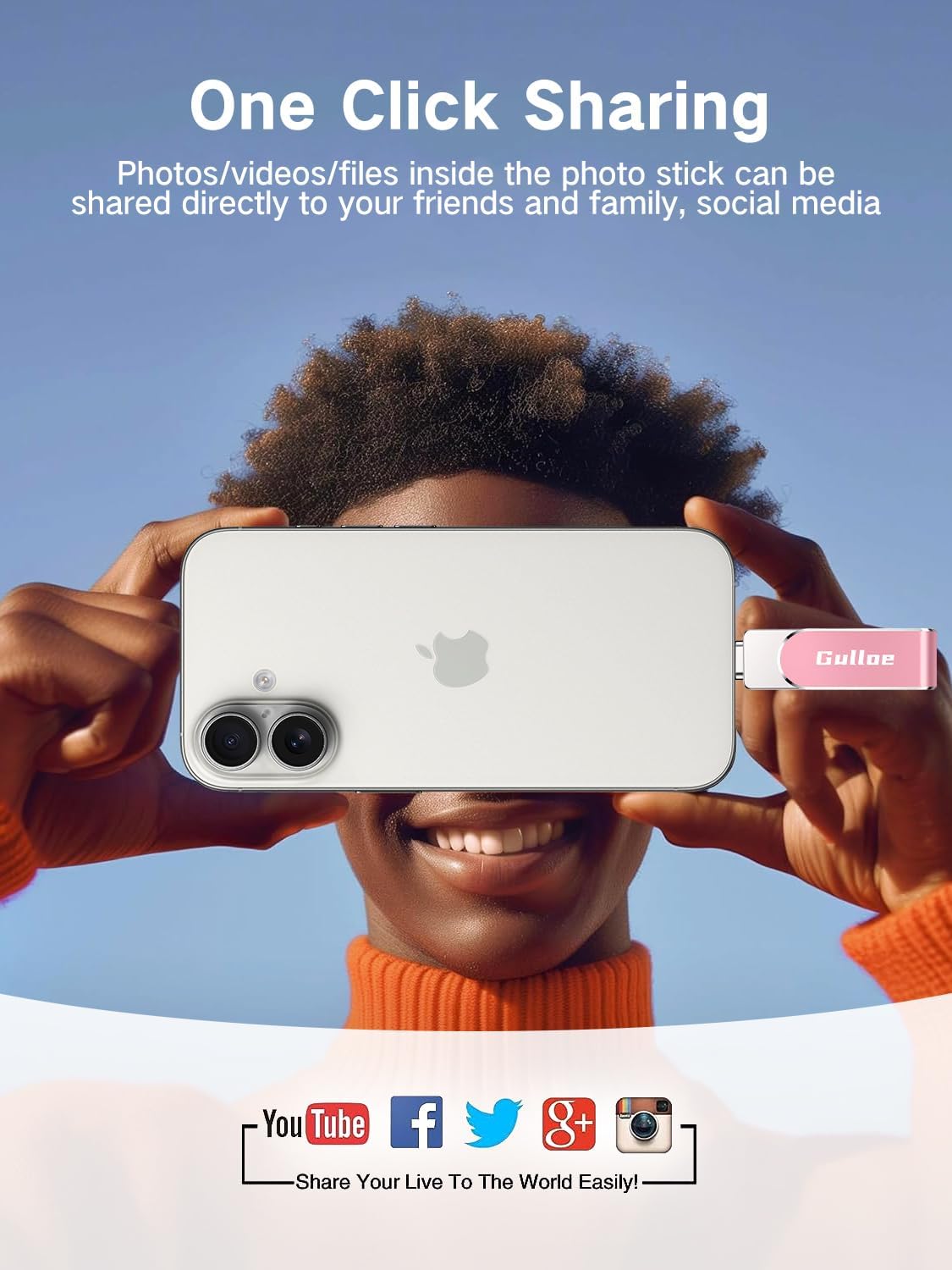 Gulloe 256GB Flash Drive Intended for iPhone, Memory Stick Storage for Photos and Videos Backup, Compatible with iPhone iPad Android PC, Plug and Play, No Application Required (Pink)