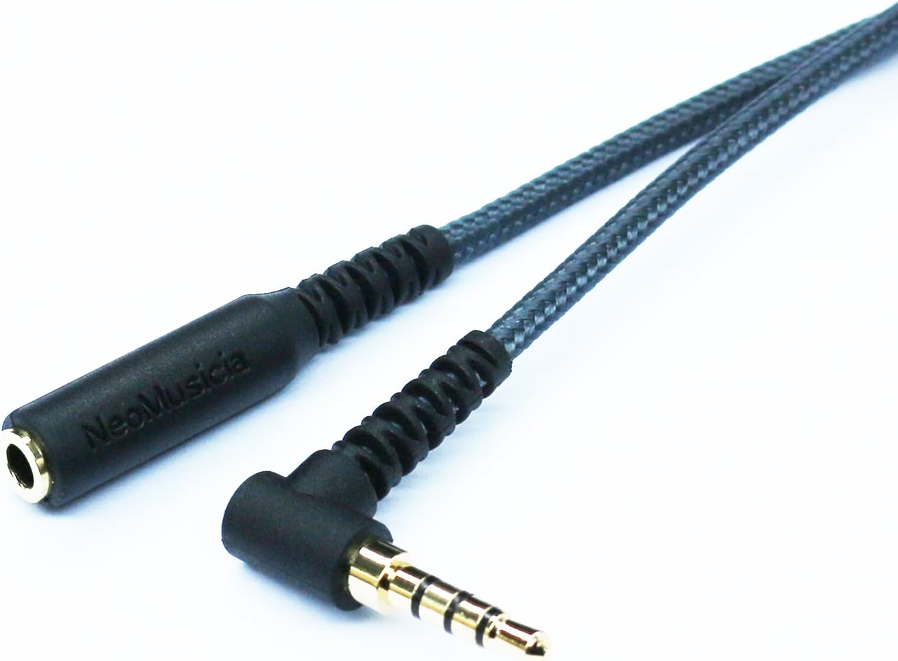 20cm(0.6ft) Right angle 4 pole 3.5mm 1/8 inch male to 4 pole 3.5mm 1/8 inch Female Stereo Audio headphone earphone Extension Cable adapter Cord Tangle-Free Braided wire