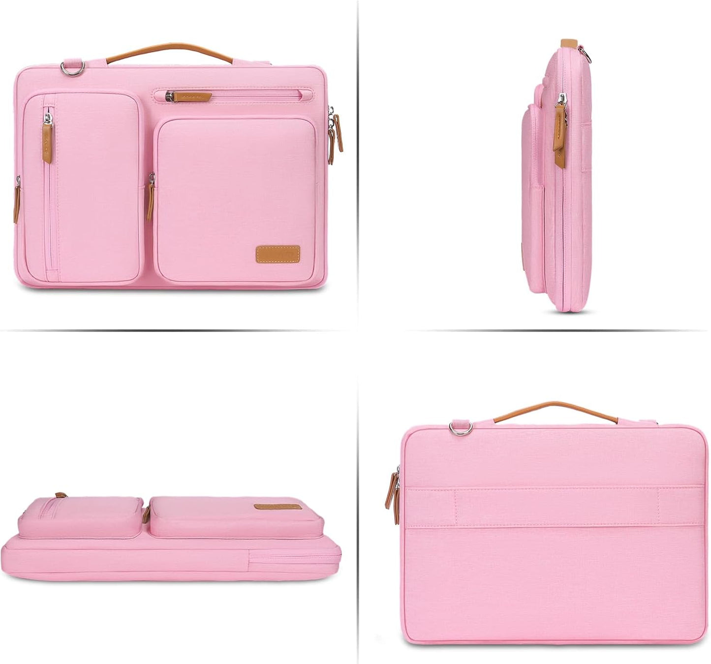 MOSISO 360 Protective Laptop Shoulder Bag,13-13.3 inch Computer Bag Compatible with MacBook, HP, Dell, Lenovo, Asus Notebook,Side Open Messenger Bag with 4 Zipper Pockets&Handle, Pink