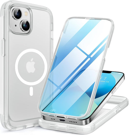 Miracase Magnetic Case for iPhone 13 Mini 5.4 Inch,with MagSafe,Built in Screen Protector,Full Body Protection(Matte Clear)