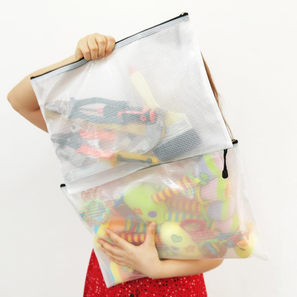 AUSTARK 20 Pcs Zipper File Bags, Plastic Mesh Pouch, Board Game Storage, Waterproof Bags for Office School (B4 Size 15''x11'', White and Black)