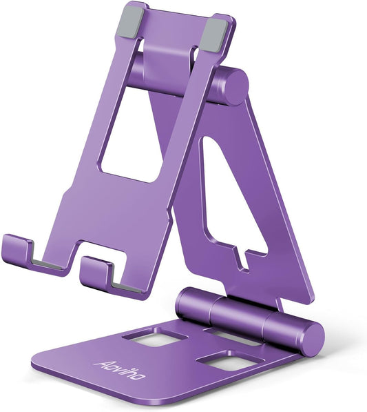 Cell Phone Stand for Desk, Adjustable Desktop Phone Holder Stand, Foldable Moblie Phone Dock for iPhone 15 14 13 12 11 Pro Xs Max Xr X 8 7 6 5 5s SE Nintendo Switch All Phones, Purple