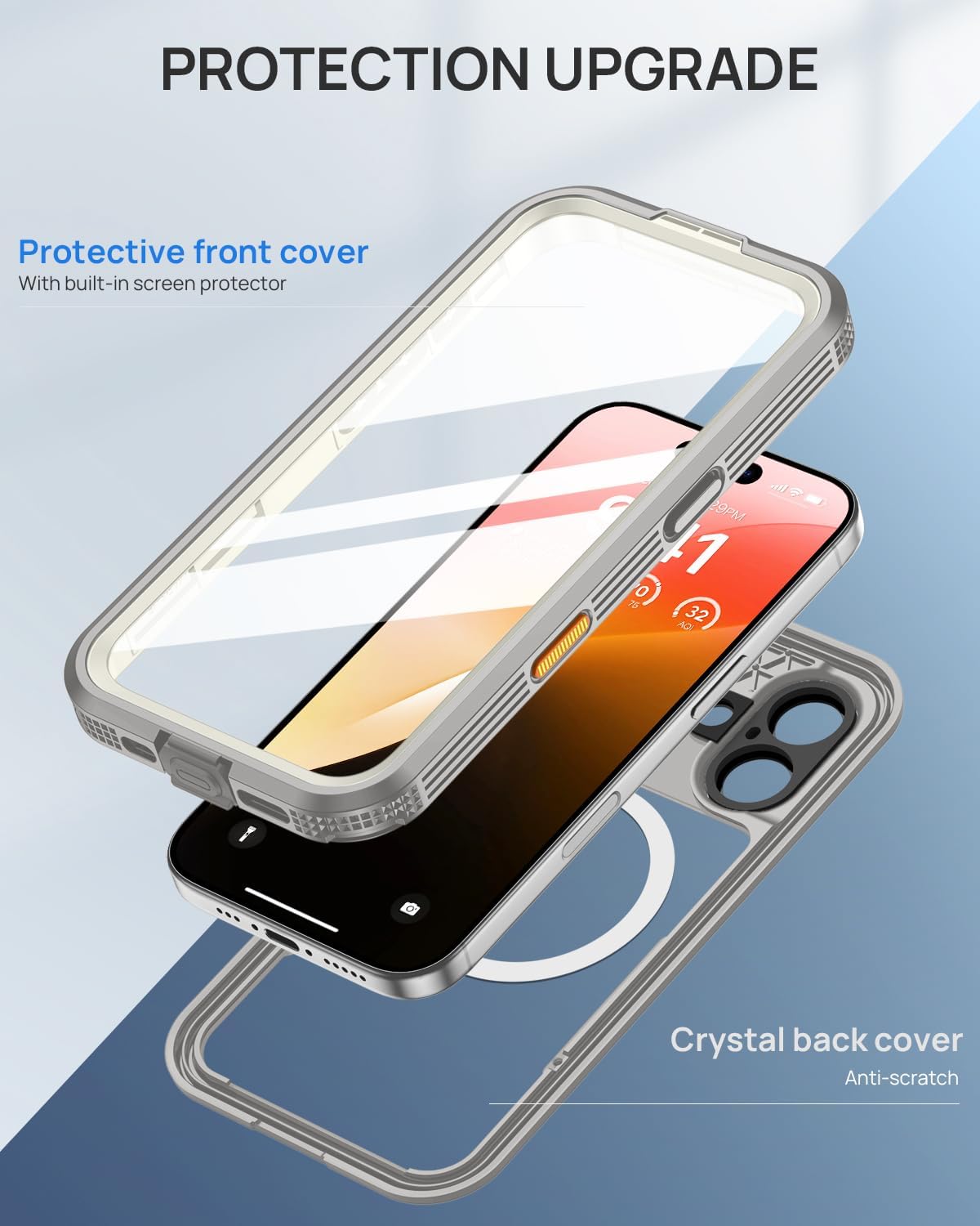 Lanhiem Magnetic for iPhone 16 Case, IP68 Waterproof Dustproof Case, [Compatible with Magsafe] [Built-in Screen Protector] Full Body Heavy Duty Rugged Phone Cover 6.1 inch, Natural